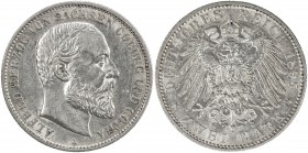 SAXE-COBURG-GOTHA: Alfred, 1893-1900, AR 2 mark, 1895-A, KM-158, Jaeger-145, some obverse hairlines, low-mintage one-year type, EF.
Estimate: $400 - ...