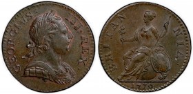 GREAT BRITAIN: George III, 1760-1820, AE halfpenny, 1770, KM-601, S-3774, much original mint luster! PCGS graded MS62 BN.
Estimate: $125 - $175