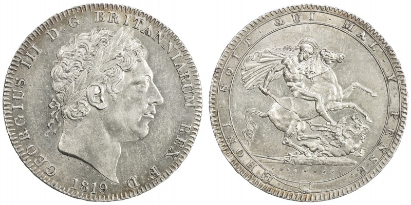GREAT BRITAIN: George III, 1760-1820, AR crown, 1819 year LIX, KM-675, S-3787, E...