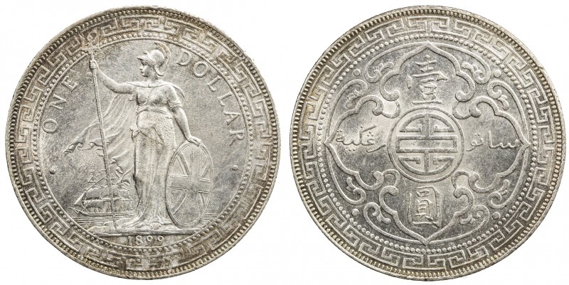 GREAT BRITAIN: AR trade dollar, 1899-B, KM-T5, Unc. The British Trade Dollar was...