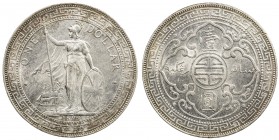 GREAT BRITAIN: AR trade dollar, 1899-B, KM-T5, Unc. The British Trade Dollar was designed by George William De Saulles and minted from 1895 for Hong K...