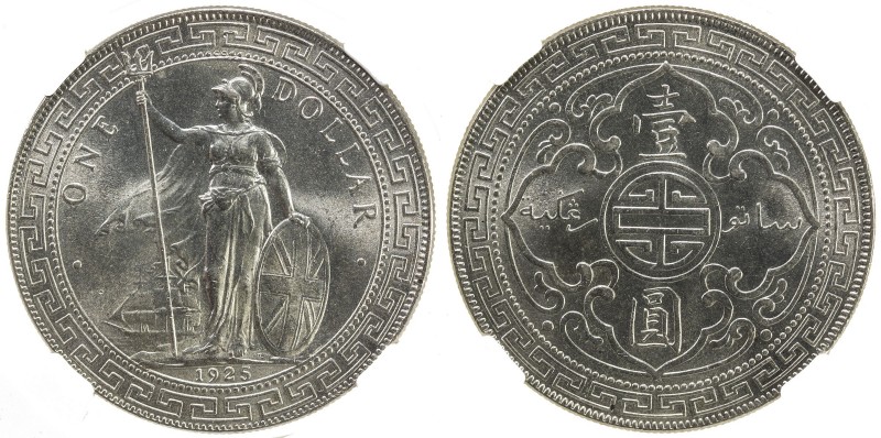 GREAT BRITAIN: AR trade dollar, 1925, KM-T5, blast white luster with nearly mark...