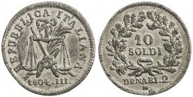 ITALIAN REPUBLIC: Napoleonic Republic, 1802-1805, 10 soldi pattern (2.10g), 1804-M year 3, KM-Pn19, sword and scales // value within wreath, VF-EF, RR...