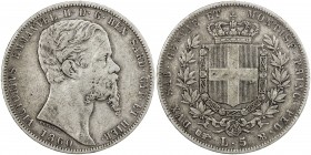 SARDINIA: Vittorio Emanuele II, 1849-1861, AR 5 lire, Torino, 1860, KM-144.1, Cr-124.2, initial B, key date, mintage of only 5,044 pieces, F-VF, S. 
...
