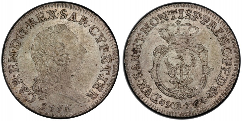 SAVOY: Carlo Emanuele III, 1730-1773, AR 7 soldi 6 denari, 1756, KM-44, a lovely...