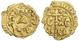 SICILY: Tancred, 1189-1194, AV tari (0.92g) (Messina), Spahr-134, Spinelli-XVII:30, V with crossbar in center, Arabic al-malik tanqrid al-mu 'azzam ar...