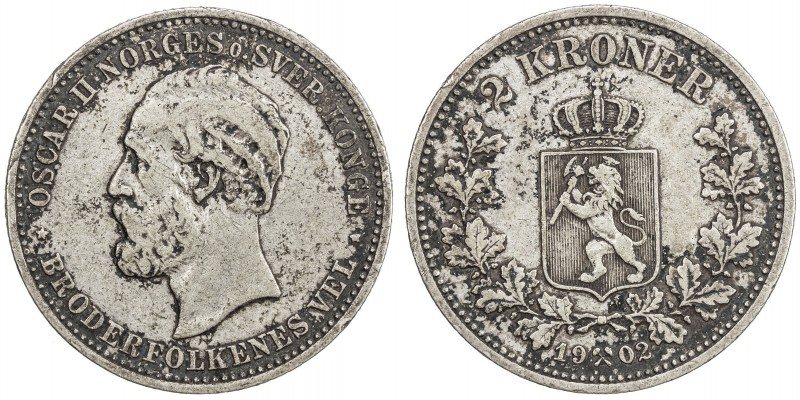 NORWAY: Oscar II, 1872-1905, AR 2 kroner, 1902, KM-359, EF.
Estimate: $200 - $3...
