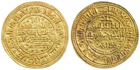 SPAIN: CASTILE & LEÓN: Alfonso VIII, 1158-1214, AV maravedi (morabitino) (3.29g), Tulaytula (Toledo), Hispanic era 1229, MEC-6:361, Christian legends ...