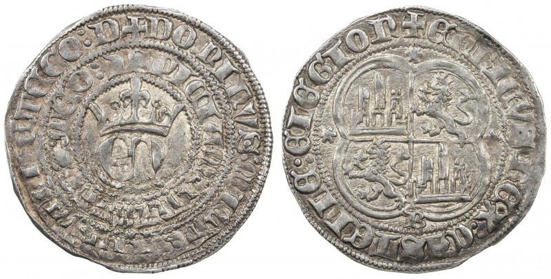 SPAIN: Enrique II, 1369-1379, AR real de 3 maravedis (3.46g), Burgos, ND, CC-130...