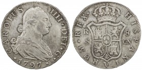 SPAIN: Carlos IV, 1788-1808, AR 8 reales, Sevilla, 1797-S, Calicó-1059, initials CN, better date, with pleasing light original tone, EF, R. 
Estimate...