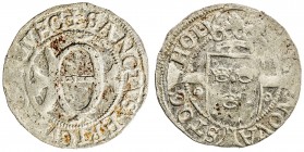 SWEDEN: Johan III, 1568-1592, AR örtug (1.07g), [15]90, SM-102b, H-55, 18mm issue from Stockholm Mint, large central fancy "E" within beaded circle wi...