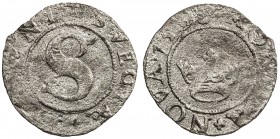 SWEDEN: Sigismund, 1592-1598, AR fyrk (1.01g), 1576, SM-25, Hob-61, 18mm Stockholm Mint issue, large "S" within inner circle with REGNI+SVECIAE+ aroun...