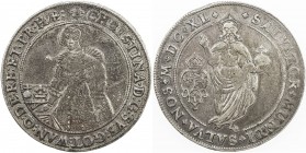 SWEDEN: Christina, 1632-1654, AR riksdaler (28.73g), 1640, KM-169, Dav-4523.2, SM-11, partial clip at 11:00 on reverse, variety with RE in legend, dat...