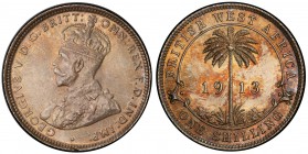 BRITISH WEST AFRICA: George V, 1910-1936, AR shilling, 1913, KM-12, superb quality with attractive tone, PCGS graded MS65, ex Don Erickson Collection....