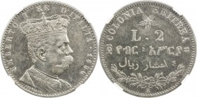 ERITREA: Umberto I, 1878-1900, AR 2 lire, 1896-R, KM-3, value in Italian, Amharic and Arabic, cleaned, NGC graded EF details.
Estimate: $150 - $200