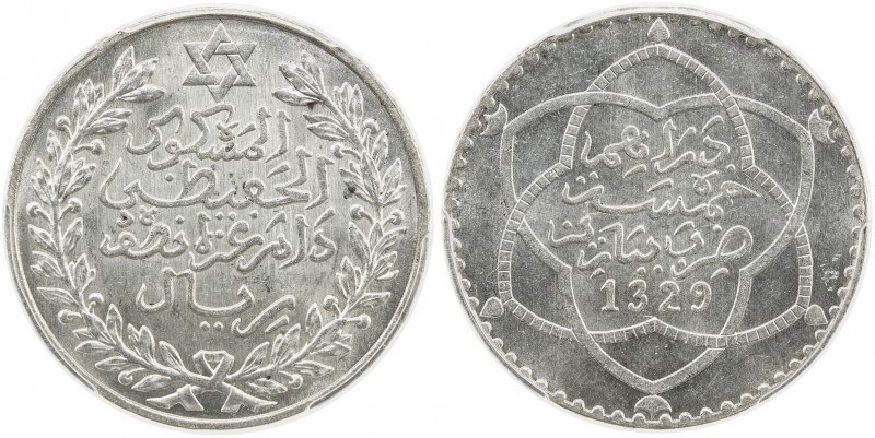 MOROCCO: al-Hafiz, 1908-1912, 5 dirhams, Paris, AH1329, Y-24, Lec-179, a lovely ...