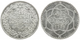 MOROCCO: al-Hafiz, 1908-1912, 5 dirhams, Paris, AH1329, Y-24, Lec-179, a lovely quality example! PCGS graded MS64.
Estimate: $125 - $175