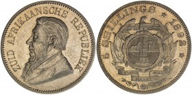 SOUTH AFRICA: Zuid Afrikaansche Republiek, AR 5 shillings, 1892, KM-8.2, Hern-Z36, double shaft on wagon tongue variety, light surface hairlines, EF-A...