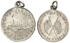 NEW ZEALAND: State, AR medalet (2.11g), 1908, 19mm silver medalet to Commemorate the Visit of the American Fleet, shore fortification in center with A...