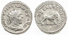 ROMAN EMPIRE: Philip I, 244-249 AD, AR antoninianus (3.96g), Rome, RIC-12, radiate, draped and cuirassed bust right, IMP PHILIPPVS AVG // lion walking...