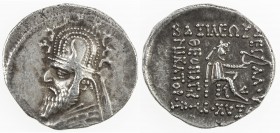 PARTHIAN KINGDOM: Sinatrukes, 93-69 BC, AR drachm (3.97g), Ekbatana, Sellwood-33.1, Shore-110, bust left, medium beard, wearing torque & tiara with ho...