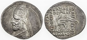PARTHIAN KINGDOM: Orodes I, 90-77 BC, AR drachm (4.15g), Rhagai, Sellwood-31.6, diademed bust left, medium beard, wearing tiara with eight-pointed sta...