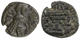 SASANIAN KINGDOM: Ardashir I, 224-241, AE 16mm (3.03g), G-type III, Sell-type III, SNS-226/230, second crown, legend also below the bust // fire altar...