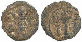SASANIAN KINGDOM: Shapur II, 309-379, AE pashiz (1.71g), G-104, type Ia/6a, Sell-type I, SNS-300/302, standard obverse // fire altar & two attendants,...