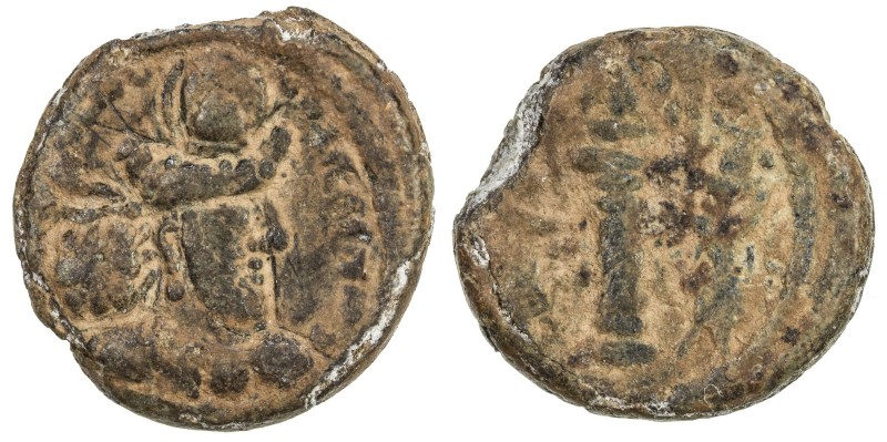 SASANIAN KINGDOM: Varhran IV, 388-399, lead 14mm (3.04g), G-type I, SNS�—, king ...