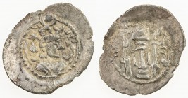 SASANIAN KINGDOM: Kavad, 1st reign, 488-497, AR obol (0.46g), G-184, king 's bust right, star at the upper left // fire altar & two attendants, VF, R....