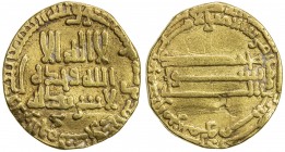 ABBASID: al-Rashid, 786-809, AV dinar (3.58g), NM, DM, A-218.3, citing al-Amin as heir apparent in inner reverse margin, issue of Madinat al-Salam, cl...