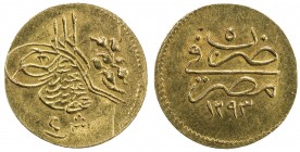 EGYPT: Abdul Hamid II, 1876-1909, AV 5 qirsh, Misr, AH1293 year 5, KM-280, AU.
Estimate: $100 - $150