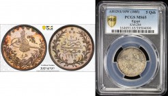 EGYPT: Abdul Hamid II, 1876-1909, AR 5 qirsh, Misr, AH1293 year 10, KM-294, a superb quality example! PCGS graded MS65. The initial W stands for the d...