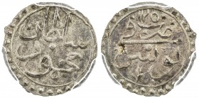 TUNIS: Mahmud II, 1808-1839, BI kharub, Tunis, AH1250, KM-91, a lovely example! PCGS graded MS63.
Estimate: $75 - $100