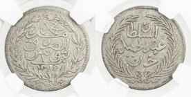 TUNIS: Abdul Hamid II, 1876-1882, AR piastre, AH1294, KM-189, with Muhammad al-Sadiq Bey, well struck, NGC graded VF25.
Estimate: $65 - $85