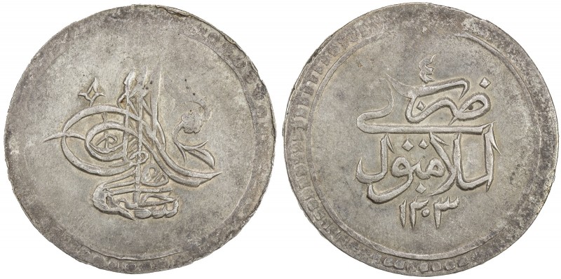 TURKEY: Selim III, 1789-1807, AR piastre (12.92g), Islambul, AH1203 year 4, KM-4...