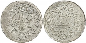 TURKEY: Mahmud II, 1808-1839, AR kurush, Kostaniniye, AH1223 year 21, KM-584, a lovely example! PCGS graded MS64, ex Dr. Axel Wahlstedt Collection. 
...