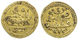 TURKEY: Mahmud II, 1808-1839, AV rubiye (0.78g), Kostantiniye, AH1223 year 4, KM-605, strong VF, ex Ahmed Sultan Collection. 
Estimate: $55 - $70