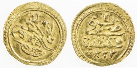 TURKEY: Mahmud II, 1808-1839, AV rubiye (0.81g), Kostantiniye, AH1223 year 4, KM-608, EF-AU. The rubiye ("quarter") is ¼ of the sultani (findik), whic...