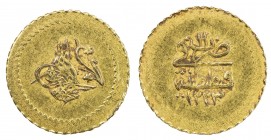 TURKEY: Mahmud II, 1808-1839, AV rubiye (0.77g), Kostantiniye, AH1223 year 11, KM-608, EF-AU, ex Ahmed Sultan Collection. 
Estimate: $65 - $80