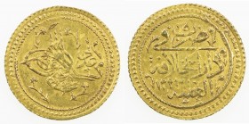 TURKEY: Mahmud II, 1808-1839, AV sûrre altin al-aliye (1.59g), Darulhalife, AH1223 year 15, KM-621, slight central weakness, EF, ex Ahmed Sultan Colle...
