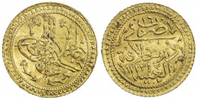 TURKEY: Mahmud II, 1808-1839, AV sûrre altin al-aliye (1.60g), Darulhalife, AH1223 year 16, KM-621, EF, ex Ahmed Sultan Collection. 
Estimate: $100 -...