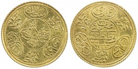 TURKEY: Mahmud II, 1808-1839, AV hayriye altin (1.79g), Kostantiniye, AH1223 year 21, KM-638, EF, ex Ahmed Sultan Collection. 
Estimate: $120 - $150