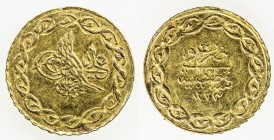 TURKEY: Mahmud II, 1808-1839, AV ¼ cedid mahmudiye (0.40g), Kostantiniye, AH1223 year 30, KM-643, AU.
Estimate: $40 - $60