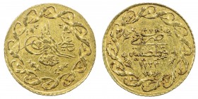 TURKEY: Mahmud II, 1808-1839, AV mahmudiye (1.59g), Kostantiniye, AH1223 year 27, KM-645, EF, ex Ahmed Sultan Collection. 
Estimate: $90 - $120