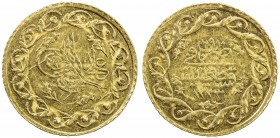 TURKEY: Mahmud II, 1808-1839, AV mahmudiye (1.61g), Kostantiniye, AH1223 year 29, KM-645, AU, ex Ahmed Sultan Collection. 
Estimate: $90 - $120
