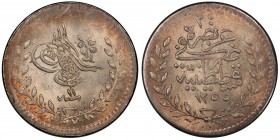 TURKEY: Abdul Mejid, 1839-1861, AR 20 para, Kostantiniye, AH1255 year 11, KM-669, a fantastic quality example! PCGS graded MS65.
Estimate: $125 - $17...
