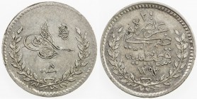 TURKEY: Abdul Hamid II, 1876-1909, AR 20 para, AH1293 year 8, KM-734, one-year type, AU.
Estimate: $50 - $75
