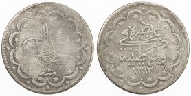 TURKEY: Abdul Hamid II, 1876-1909, AR 10 kurush, Kostantiniye, AH1293 year 20, KM-738, rare date, VG.
Estimate: $40 - $60