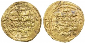 GHAZNAVID: Ibrahim, 1059-1099, debased AV dinar (4.12g), Ghazna, A-1637.2, date somewhat uncertain, but appears to be AH478, with the word qâhir inste...